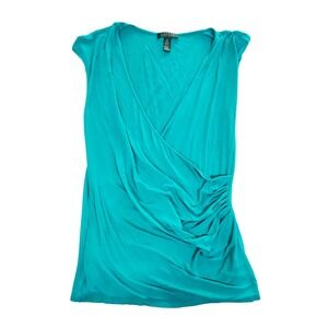 Lauren Ralph Lauren Teal Green Surplice Ruched Cap Sleeve Top XL PO 1362059
